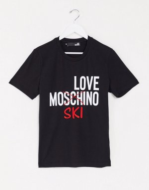 Футболка с горнолыжным принтом -Черный Love Moschino