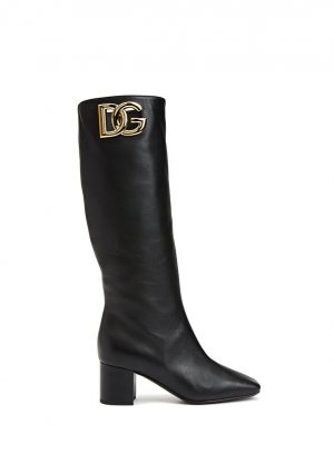 Женские кожаные ботинки с черным логотипом Dolce&Gabbana