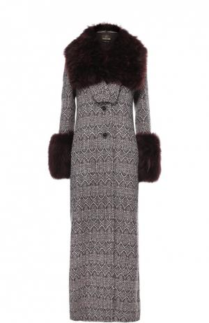 Шерстяное пальто-макси с меховой отделкой Roberto Cavalli. Цвет: коричневый