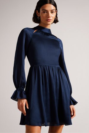 Темно-синее расклешенное мини-платье Ryaa с водолазкой и приталенным верхом , синий Ted Baker