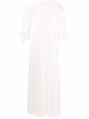 Платье с оборками и открытыми плечами Giambattista Valli. Цвет: белый