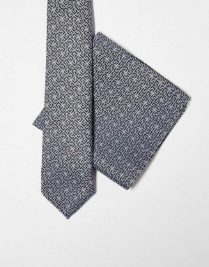 Узкий галстук и нагрудный платок черного серебристого цвета в стиле ретро ASOS DESIGN