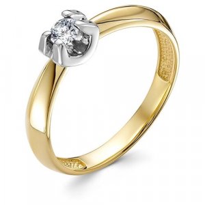 Кольцо Vesna jewelry, желтое золото, 585 проба, родирование, бриллиант, размер 16, бесцветный jewelry