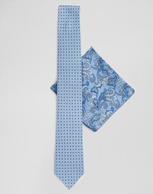 Синий галстук и платок для пиджака с цветочным принтом пейсли Twisted Tailor. Цвет: синий