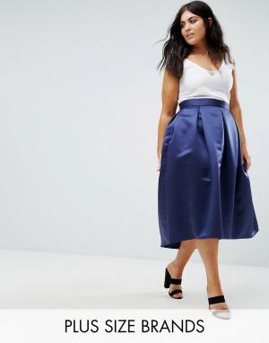 Атласная плиссированная юбка миди для выпускного Closet Plus. Цвет: темно-синий