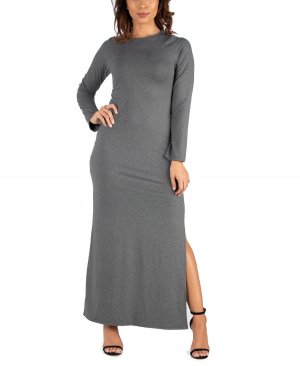 Женское облегающее платье макси с длинными рукавами и боковыми разрезами 24seven Comfort Apparel, серый Apparel