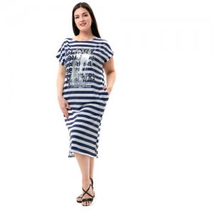 Женское платье в полоску 64 размера Натали. Цвет: синий/белый