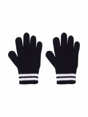 Полосатые перчатки с нашивкой-логотипом Moncler Enfant. Цвет: синий