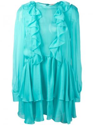Полупрозрачное мини-платье с оборками Daniele Carlotta. Цвет: синий
