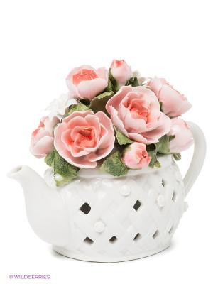 Музыкальная композиция Чайник с цветами Pavone. Цвет: белый, бледно-розовый, зеленый