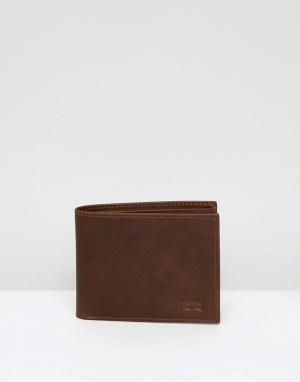 Leather bifold wallet with batwing logo Levis. Цвет: коричневый