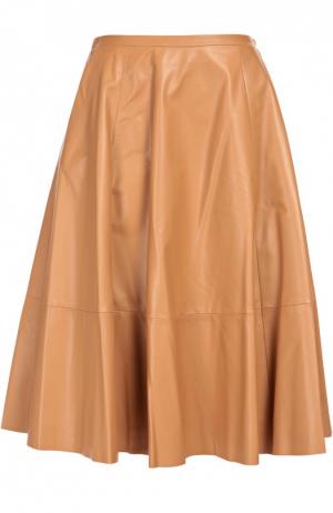 Кожаная юбка-миди А-силуэта DROMe. Цвет: коричневый