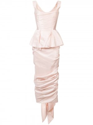 Облегающее платье с длинной баской Marchesa. Цвет: розовый