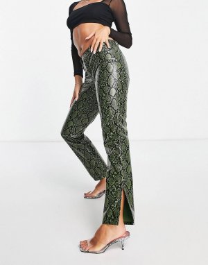 Зеленые брюки прямого кроя с заниженной талией из кожи ASOS DESIGN