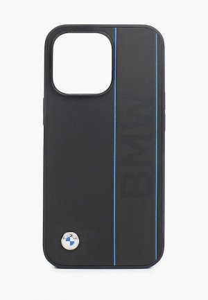 Чехол для iPhone BMW 13 Pro Signature Genuine leather Blue lines Hard Black. Цвет: черный