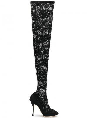 Кружевные ботфорты Dolce & Gabbana. Цвет: черный