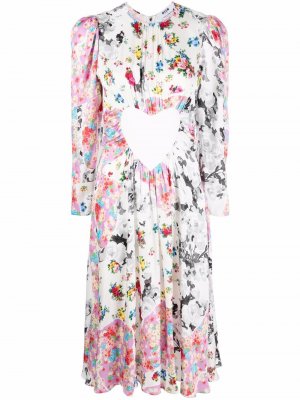 Платье миди с цветочным принтом MSGM. Цвет: белый