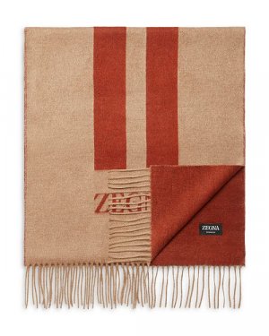Шелковый шарф с бахромой Zegna, цвет Tan/Beige ZEGNA