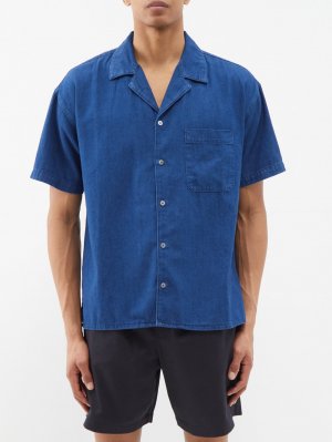 Джинсовая рубашка с кубинским воротником и короткими рукавами FRAME, синий Frame