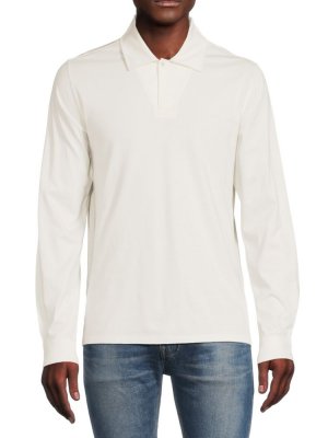 Хлопковая рубашка-поло с длинными рукавами пима , цвет Off White Vince