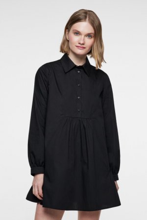 Платье-рубашка мини хлопковое с длинными рукавами befree. Цвет: черный
