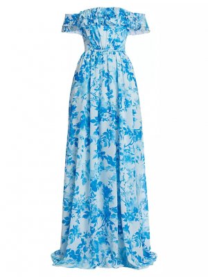 Шифоновое платье макси Adeline с цветочным принтом Ml Monique Lhuillier, цвет flora azulia Lhuillier