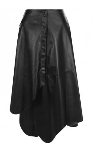 Однотонная кожаная юбка асимметричного кроя DROMe. Цвет: черный