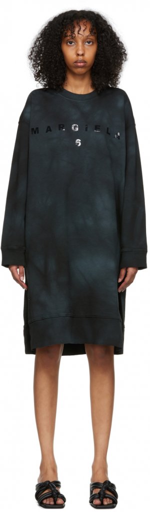 Черное хлопковое короткое платье MM6 Maison Margiela