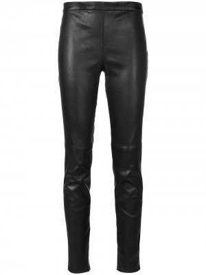 Узкие кожаные брюки средней посадки Saint Laurent. Цвет: черный