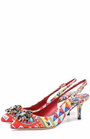 Туфли из текстиля с принтом и брошами Dolce & Gabbana. Цвет: разноцветный