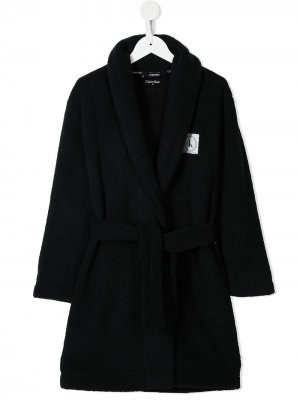 Флисовый халат с нашивкой-логотипом Calvin Klein Kids. Цвет: черный
