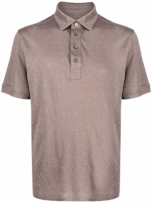 Льняная рубашка поло с короткими рукавами Ermenegildo Zegna. Цвет: коричневый