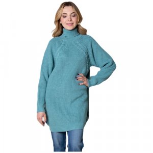 Платье свитер , повседневный стиль, оверсайз силуэт, длинный рукав, мини, манжеты, размер 44-48, синий Мамуля Красотуля. Цвет: морская волна/синий