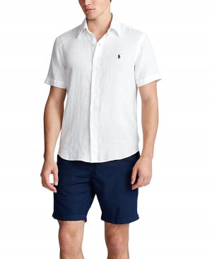 Мужская льняная рубашка на пуговицах с короткими рукавами , белый Polo Ralph Lauren