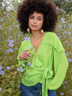 Блузка с накидкой и запахом, зеленая Ro&Zo