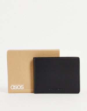 Кожаный бумажник с отделениями коричневого цвета -Черный цвет ASOS DESIGN