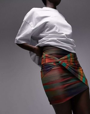 Topshop Разноцветная мини-юбка в яркую полоску с высоким узлом спереди Tall