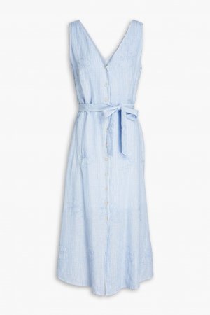 Льняное платье миди с поясом и вышивкой 120% LINO, синий Lino