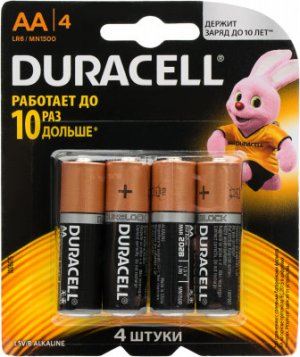 Батарейки щелочные BASIC CN АА/LR6, 4 шт. Duracell. Цвет: черный