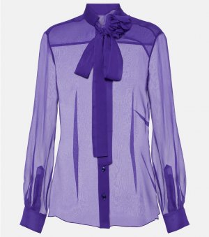 Блузка из шелкового шифона с завязками на воротнике, фиолетовый Dolce&Gabbana