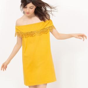 Платье короткое с короткими рукавами La Redoute Collections. Цвет: желтый,черный