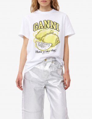 Базовая футболка свободного кроя из джерси лимонного цвета Ganni, белый GANNI