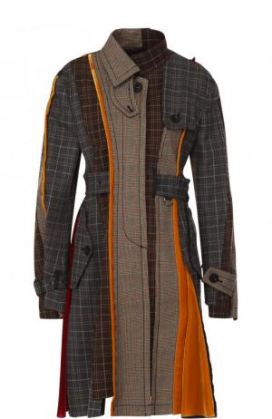 Приталенное хлопковое пальто асимметричного кроя Sacai. Цвет: разноцветный