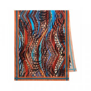 Палантин ,200х80 см, голубой, коричневый Павловопосадская платочная мануфактура. Цвет: бордовый/разноцветный/голубой/оранжевый