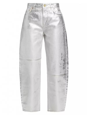 Широкие джинсы с металлизированной фольгой Ganni, белый GANNI