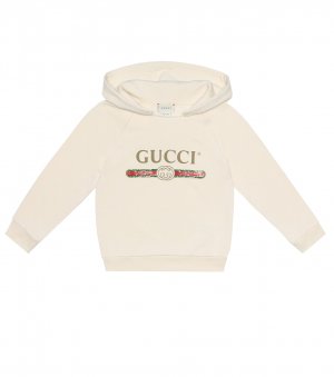 Худи с логотипом из хлопка, белый Gucci