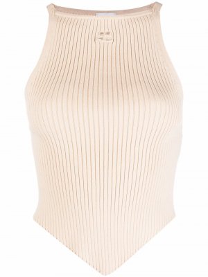 Embroidered-logo ribbed top Courrèges. Цвет: бежевый