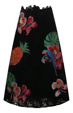 Шелковая юбка А-силуэта с нашивками Valentino. Цвет: чёрный