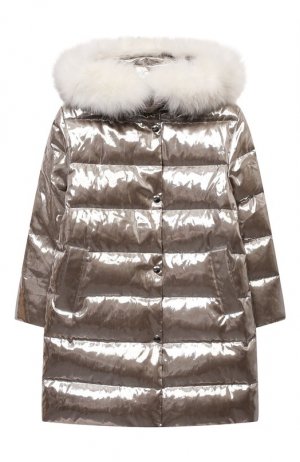 Пуховое пальто Yves Salomon Enfant. Цвет: серебряный