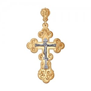 Крест из комбинированного золота с гравировкой SOKOLOV